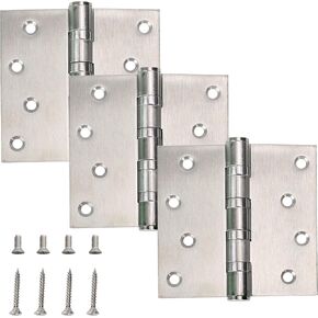 3 Pack Stainless Steel Silver Door Hinges 4 x 4 Inch Heavy Duty Hinges, Interior Door Hinges Flat Bifold Residential Standard Bedroom Door Hinge with Square Corners (Silver)