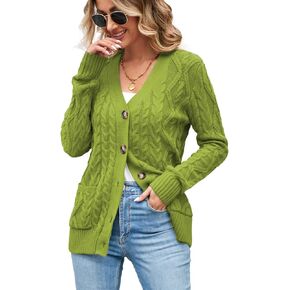 ChooTeeYeen Women's Cable Knit Open Front Button Down Cardigan Sweater Long Sleeve Chunky Fall Sweater Outwear