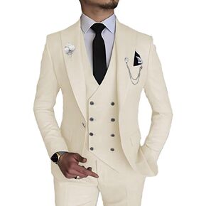 Mens 3 Piece Suit Slim Fit One Button Double Breasted Blazer Vest Pants Set Prom Suits for Men Wedding
