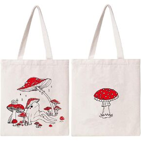 MOSITU Mushroom Drawstring Backpack Aesthetic Mushroom Drawstring Bag Cute Cotton Canvas Backpack for Women Gym Drawstring Bag Sport String Bag Beach Sack Bag Travel Sackpack