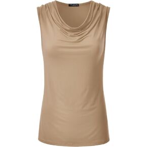 EIMIN Women's Cowl Neck Ruched Draped Sleeveless Stretchy Blouse Tank Top (S-3X)