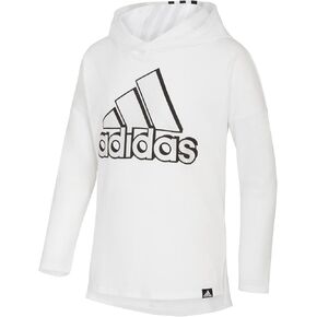 adidas Girls' Long Sleeve Hooded Graphic Tee, Charcoal Grey Heather, Small (7/8)