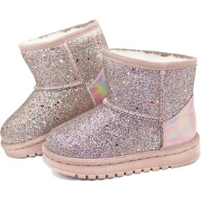 Girls Winter Boots Toddler Girl Boots Warm Sparkle Sequin Outdoor Non-Slip Snow Boot for Little kids