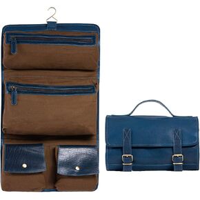KomalC Premium Buffalo Leather Hanging Toiletry Bag Travel Dopp Kit