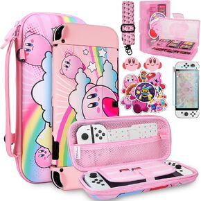 TIKOdirect Carrying Case for Switch OLED, Cute Portable Travel Bag in Newest Updated Design of Pink Interior with Soft Protective Case, Screen Protectors and Thumb Grip caps, Pink