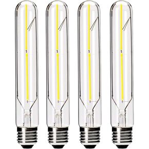 مصابيح LED أنبوبية 6 وات قابلة للتعتيم من VCTC، 3000 كلفن أبيض دافئ، لمبة إضاءة بنمط إديسون، لمبة T10 عتيقة 60 وات مكافئة، قاعدة متوسطة E26 550LM، غطاء زجاجي شفاف، 7.3 بوصة (185 مم)، 4 عبوات