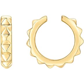 PAVOI 925 Sterling Silver 18K Gold Plated Cubic Zirconia Sparkling Round Huggie Ear Cuff Gold Earrings for Women | Clip On Cartilage (Plain, Vermeil-Yellow)