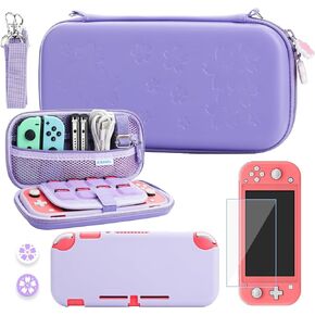RHOTALL Pink-White Cherry Blossom Carrying Case for Nintendo Switch Lite, Potable Storage Case for Switch Accessories with Protective Case, Screen Protector, Adjustable Shoulder Strap and 2 Thumb Caps