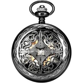 العلامة التجارية الجديدة مول Steampunk خمر الحروف الرومانية تصميم حالة ساعة الجيب الميكانيكية مع سلاسل لهدايا عيد الميلاد