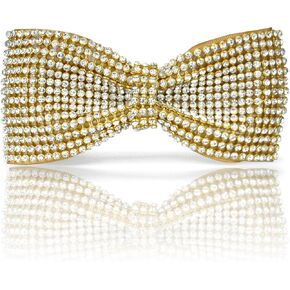 White Crystal bow tie for men| White Rhinestones bow tie | Silver Glitter bow tie | White Silver Sparkle Formal Pre-tie bow tie for Prom Wedding (Pocket Square White)