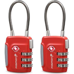 Fosmon TSA Accepted Cable Luggage Locks (4 Pack), 3 Digit Combination Padlock with Zinc Alloy Steel Cable Lock Ideal for Travel Suitcase, Backpack, Lockers - Black, Green, Red and Blue