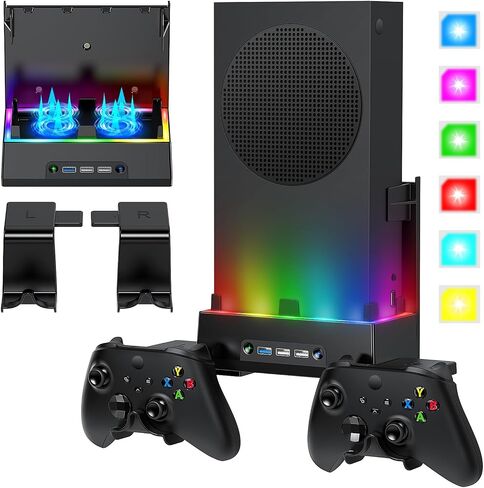 GORIXER Wall Mount for Xbox Series S, Vertical RGB Light Cooling Fan Bracket Mount Kit Accessories with 2 X Controller Holder & Extended USB Ports for Xbox Series S Console in Saudi Arabia