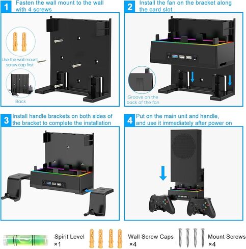 GORIXER Wall Mount for Xbox Series S, Vertical RGB Light Cooling Fan Bracket Mount Kit Accessories with 2 X Controller Holder & Extended USB Ports for Xbox Series S Console in Saudi Arabia