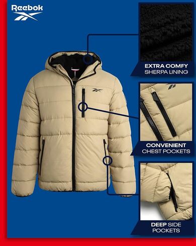 Reebok Mens Winter Jacket - Heavyweight Sherpa Lined Puffer Parka Mens Winter Coat - Insulated Quilted Ski Jacket for Men in Saudi Arabia