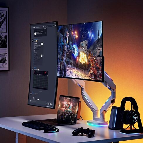 ايه في ال تي حامل ذراع شاشة العاب فردي باضاءة RGB مقاس 17-43 انش، يناسب شاشة مسطحة ومنحنية وعريضة للغاية حتى 44 باوند (20 كغم)، حامل دوار بارتفاع قابل للتعديل - ابيض in Kuwait