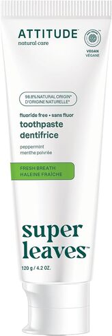 ATTITUDE Fluoride-Free Toothpaste, Plant- and Mineral-Based Ingredients, Vegan, Cruelty-Free and Sugar-Free, Sensitive, Peppermint, 4.2 Oz in Kuwait