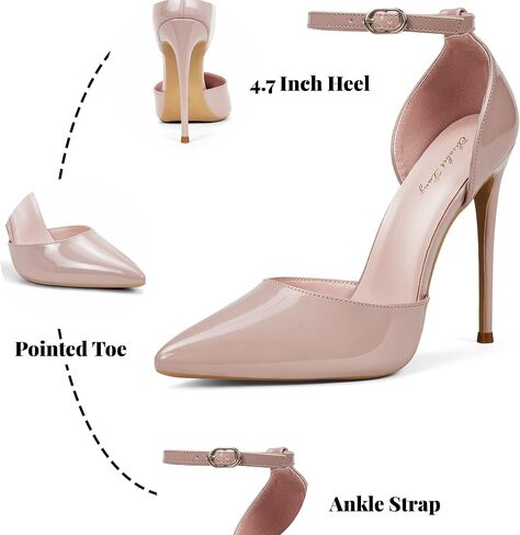 Elisabet Tang High Heels, Women Pumps D'Orsay Ankle Strap Pointed Toe Stiletto Heels Rhinestone Party Wedding Shoes in Kuwait