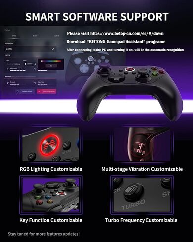BEITONG Asura 2Pro PC وحدة تحكم ألعاب Hall Effect Trigger Wireless Gamepad لنظام التشغيل Windows 7 8 10 11 Switch Steam Deck Tesla، اهتزاز مزدوج/ماكرو/أزرار متقدمة/حساسية عصا التحكم وضبط المنطقة الميتة in Kuwait