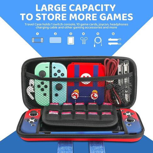 HYPERCASE Classic Theme for Mario Carrying Case Compatible with Nintendo Switch OLED, Cute Protective Case Storage 10 Games for Switch OLED Kits with Gradient Shell, Screen Protector, 2 Thumb Grips. in Saudi Arabia