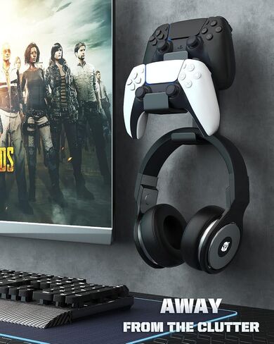 حامل وحدة تحكم MoKo، حامل سماعة رأس مزدوج وجهاز تحكم يناسب STEAM، PS3، PS4، PS5، Xbox 360، PC، Switch، حامل مثبت على الحائط لجميع أنواع سماعات الرأس، شفاف، شفاف in Saudi Arabia
