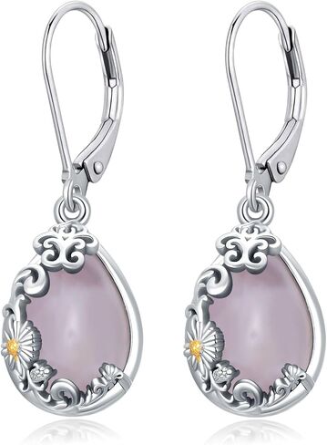 SHUSUKUE Moonstone/Lapis Lazuli/Amethyst Filigree Teardrop Drop Dangle Earrings 925 Sterling Silver Sunflower Leverback Earrings Healing Crystal Jewelry Gifts for Women Girls Halloween Thanksgiving Christmas Gifts in Kuwait