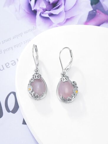 SHUSUKUE Moonstone/Lapis Lazuli/Amethyst Filigree Teardrop Drop Dangle Earrings 925 Sterling Silver Sunflower Leverback Earrings Healing Crystal Jewelry Gifts for Women Girls Halloween Thanksgiving Christmas Gifts in Kuwait