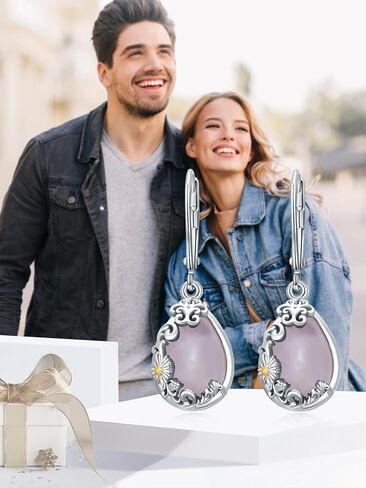 SHUSUKUE Moonstone/Lapis Lazuli/Amethyst Filigree Teardrop Drop Dangle Earrings 925 Sterling Silver Sunflower Leverback Earrings Healing Crystal Jewelry Gifts for Women Girls Halloween Thanksgiving Christmas Gifts in Kuwait