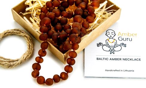 قلادة Amber Guru Baltic Amber للنساء والرجال (أصيلة ومعتمدة) - 21.7 بوصة، كونياك (مصقول) - مجوهرات عنبر للجنسين للبالغين - قلادة من خرز العنبر in Kuwait