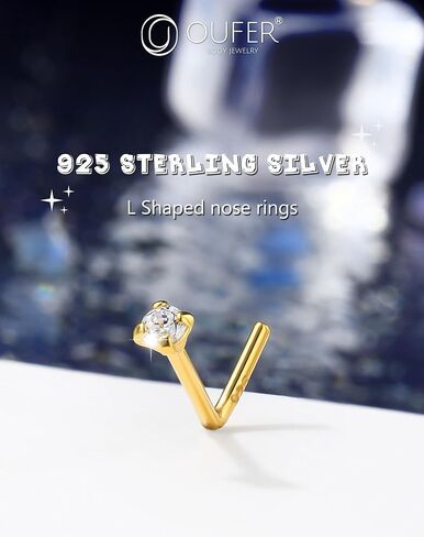 OUFER 925 Sterling Silver Nose Stud, Bone L Screw Shaped Nose Rings, 20G Nostril Solid 2mm Round CZ Nose Piercing Jewelry for Women Men in Kuwait
