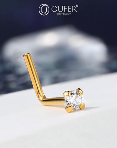 OUFER 925 Sterling Silver Nose Stud, Bone L Screw Shaped Nose Rings, 20G Nostril Solid 2mm Round CZ Nose Piercing Jewelry for Women Men in Kuwait