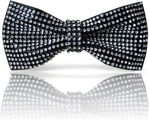 White Crystal bow tie for men| White Rhinestones bow tie | Silver Glitter bow tie | White Silver Sparkle Formal Pre-tie bow tie for Prom Wedding (Pocket Square White) in Kuwait