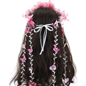 PartyforU Purple Flower Hippie Headpiece Forest Vines Crown Boho Floral Headband for Women Girls Fairy Bohemian Cosplay Wedding Bridal Shower Renaissance Fair Proms Bachelor Party
