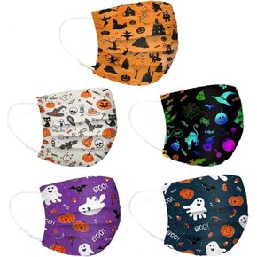 WAWEOOP Fall Halloween Disposable Printed Face_Masks with Designs for Adults,3 Ply Procetive with Nose Wire,50Pcs in Kuwait