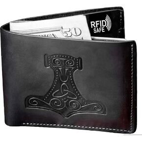 Stahlgilde Hand - made in Ukraine Vegvisir Wallet Gift for Men - Genuine Black Leather RFID Blocking Bifold - Embossed Leather Wallet - Pocket Wallets - Vikings Vegvisir Signpost Wallet kk in Kuwait