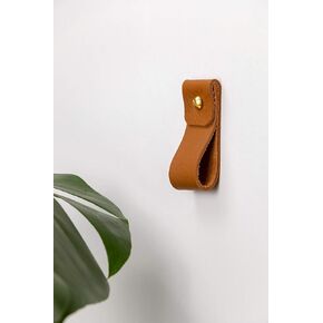 KEYAIIRA - Small Nicotine Colored Leather Wall Hook, minimalist leather strap hanger for bath towel holder leather wall hook strap towel hook bathroom decor brass towel ring nordic home