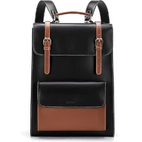 ECOSUSI Laptop Backpack for Women PU Leather Backpack Vintage for Laptop 15.6 inches Computer Bag College Bookbag