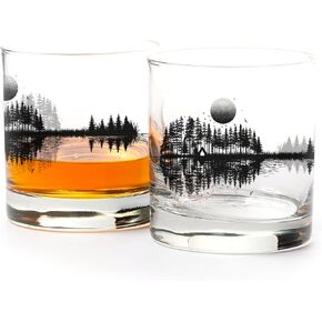 Black Lantern Whiskey Glasses – Mountain Range Rock Glass Set – Set of 2-11oz. Tumbler Glasses - Barware and Kitchen Glasses - Drinking Glasses - Glassware for Scotch Bourbon and Whiskey in Kuwait