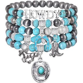 FAERLIIRY Turquoise Bracelet Western Cowgirl Bracelet Stackable Bracelet Handmade Gemstone Bangle for Women Christmas Birthday Gift