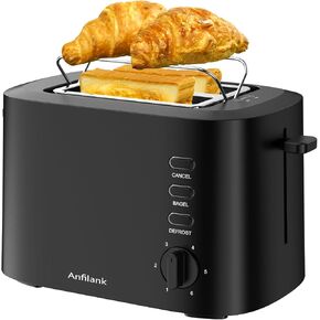 Anfilank Compact 2 Slice Toaster with 1.5" Extra Wide Slots, Built-in Warming Rack & Removable Crumb Tray - 6 Browning Options, with Defrost, Bagel, and Cancel Function