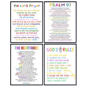 LARGE 11x14 - Ten Commandments Wall Decor - Psalm 91 - Lords Prayer Wall Art - Religious Wall Decor - Christian Wall Art - Beatitudes Wall Art - Catholic Gifts - God Bible Verses - Scripture Wall Art
