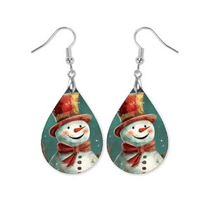Snowman Black & White Plaid Christmas Teardrop Dangle Earrings Jewelry Stocking Stuffer Gift for Women Handmade by The Painted Pug (Front Side Image Only)