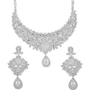 Touchstone New Indian Bollywood Charming Look Fine Filigree Sparkling Rhinestones Designer Jewelry Necklace Set in Gold Tone for Women.