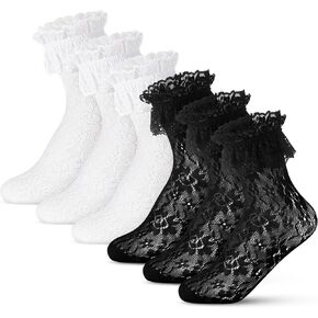 SATINIOR Women's Ankle Socks Lace Ruffle Anklet Socks Cup Lace Socks, 6 Pairs Set