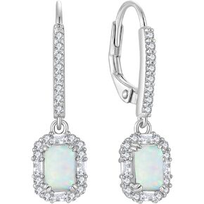 PYNZY 925 Sterling Silver Earrings Square Earrings with Princess Cut Birthstones, Halo Dangle Earrings with Leverback for Women Jewelry Gifts