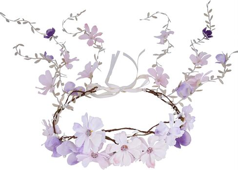 PartyforU Purple Flower Hippie Headpiece Forest Vines Crown Boho Floral Headband for Women Girls Fairy Bohemian Cosplay Wedding Bridal Shower Renaissance Fair Proms Bachelor Party in Kuwait