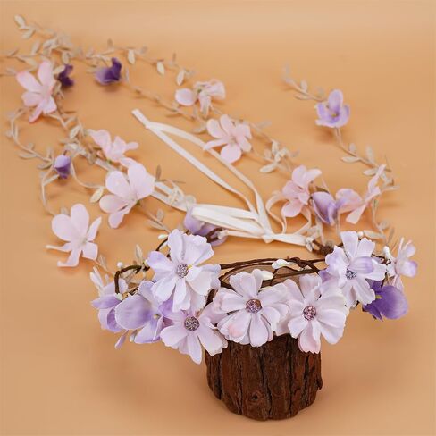 PartyforU Purple Flower Hippie Headpiece Forest Vines Crown Boho Floral Headband for Women Girls Fairy Bohemian Cosplay Wedding Bridal Shower Renaissance Fair Proms Bachelor Party in Kuwait