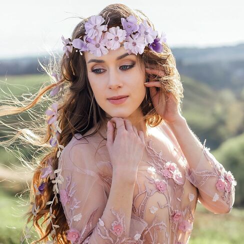 PartyforU Purple Flower Hippie Headpiece Forest Vines Crown Boho Floral Headband for Women Girls Fairy Bohemian Cosplay Wedding Bridal Shower Renaissance Fair Proms Bachelor Party in Kuwait