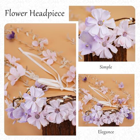 PartyforU Purple Flower Hippie Headpiece Forest Vines Crown Boho Floral Headband for Women Girls Fairy Bohemian Cosplay Wedding Bridal Shower Renaissance Fair Proms Bachelor Party in Kuwait