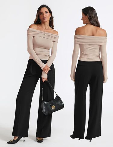 Women's Sexy Off Shoulder Tops Dressy Casual Slim Fit Long Sleeves Spring Fall Blouse Going Out Nightout Shirt in Kuwait