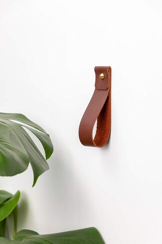 KEYAIIRA - Medium Natural Leather Wall Hook, wall hanging strap towel hook for wall leather loop strap for scarf storage boat paddle holder minimal towel bar rack storage in Saudi Arabia